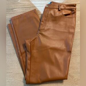 Women’s Brown Faux Leather Bardot Straight Leg Pant